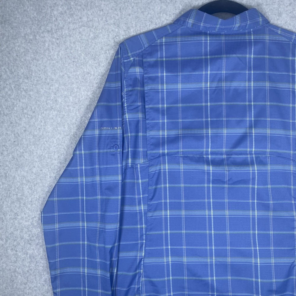 Columbia Button Down Shirt Womens Large Blue Plaid Omni-Shade Long Sleeve Hiking - Picture 7 of 15